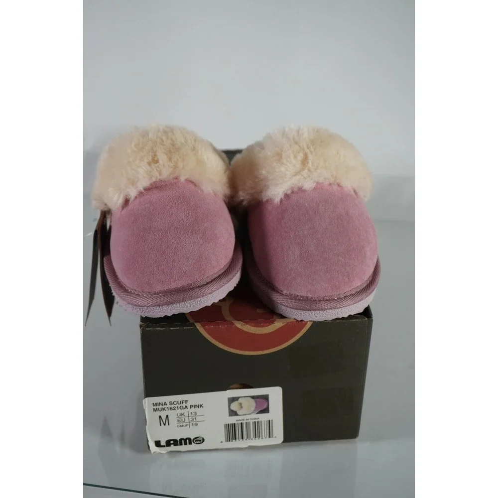 Girls LAMO Cozy Pink Warm Faux Fur Slippers with Pink Soles‎ Size 1Y (M) New